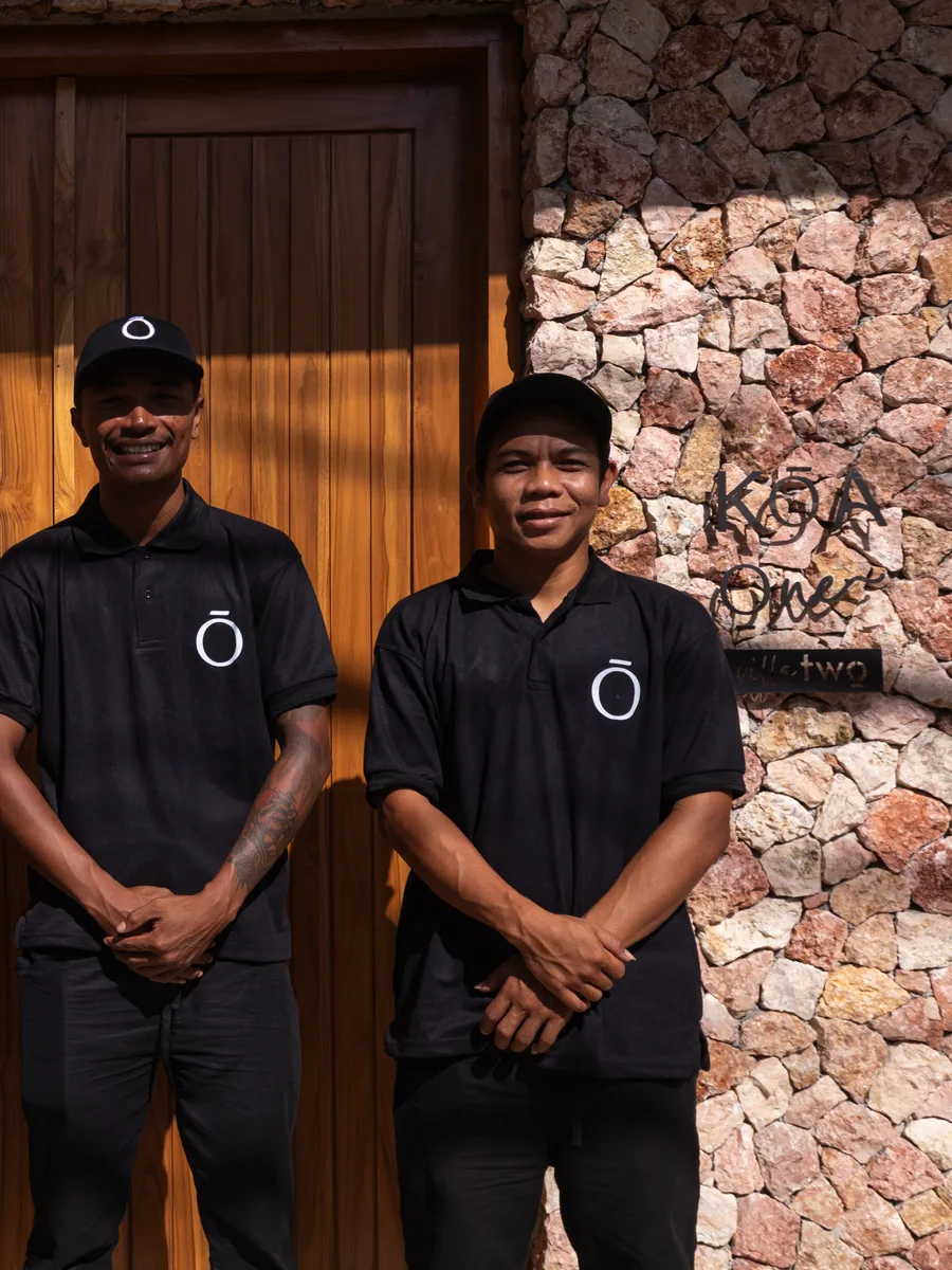 The KOA villa team at the entrance
