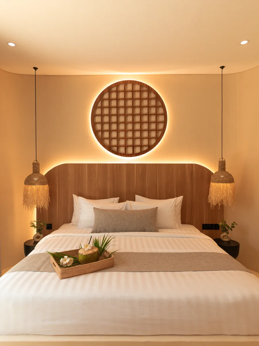 Super King bedroom with backlit headboard